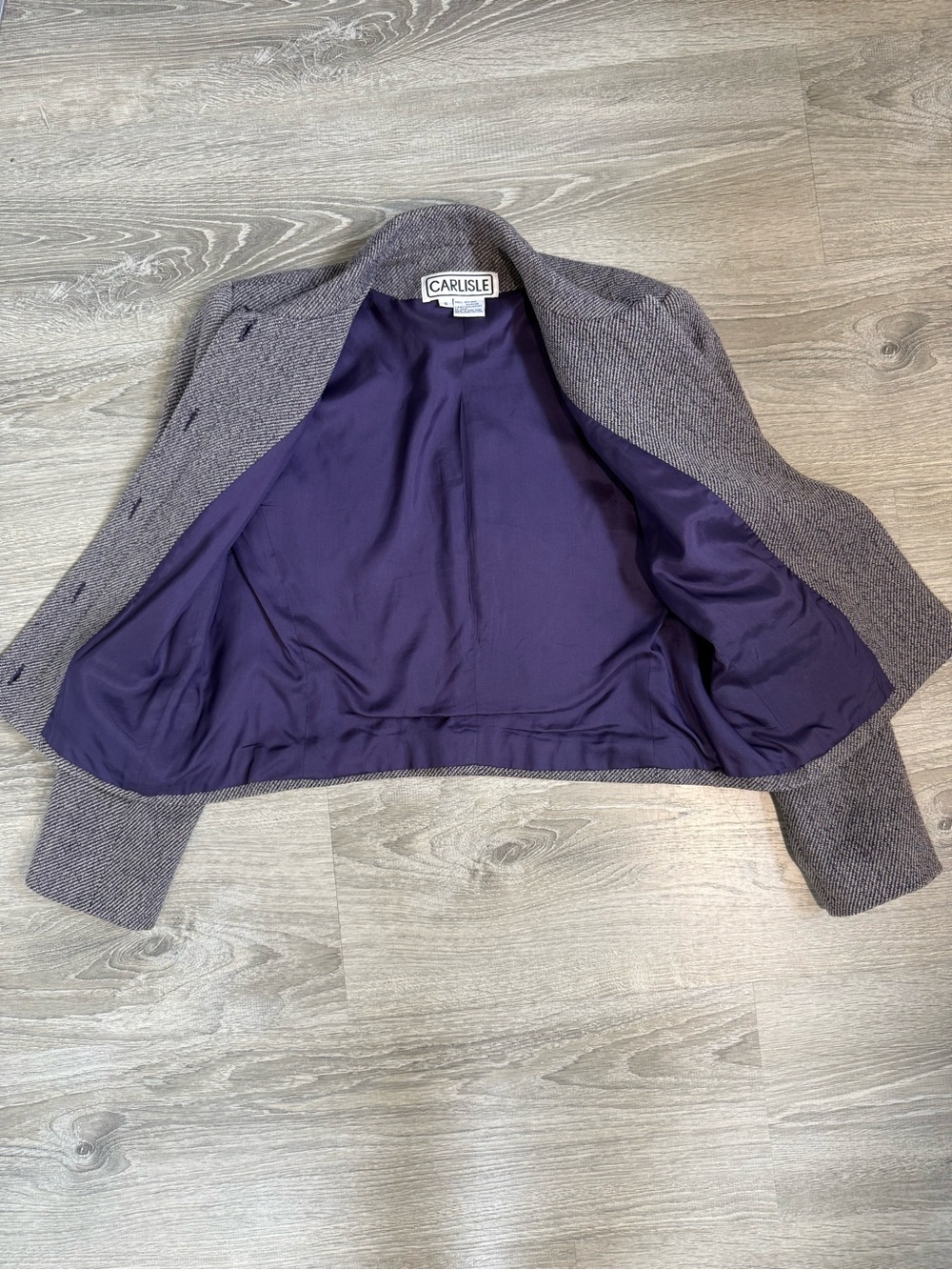Vintage Carlisle Wool Blend Grey Tweed Two-Piece Blazer & Midi Pencil Skirt Suit - Picture 5 of 12